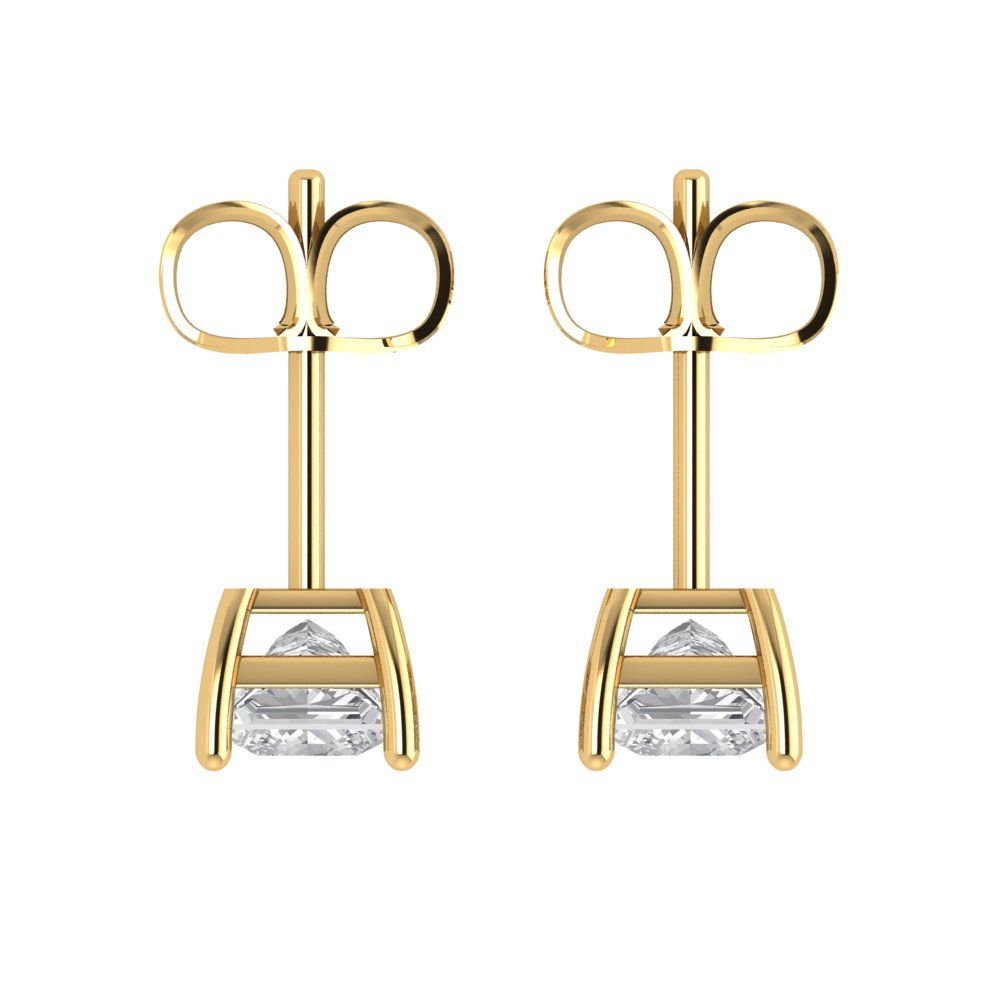 1.5 ctw Moissanite Studs Earrings | 5.0mm Princess Cut White Gold Push back | April Birthstone