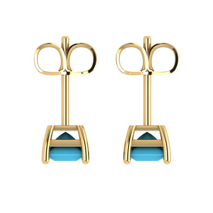 1.5cttw Princess Cut Simulated Turquoise Gold-Plated 925 Silver Push Back Stud Earrings