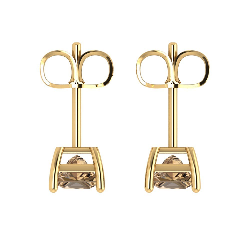 1.5 ctw Champagne Studs Earrings | 5.0mm Princess Cut White Gold Push back | April Birthstone