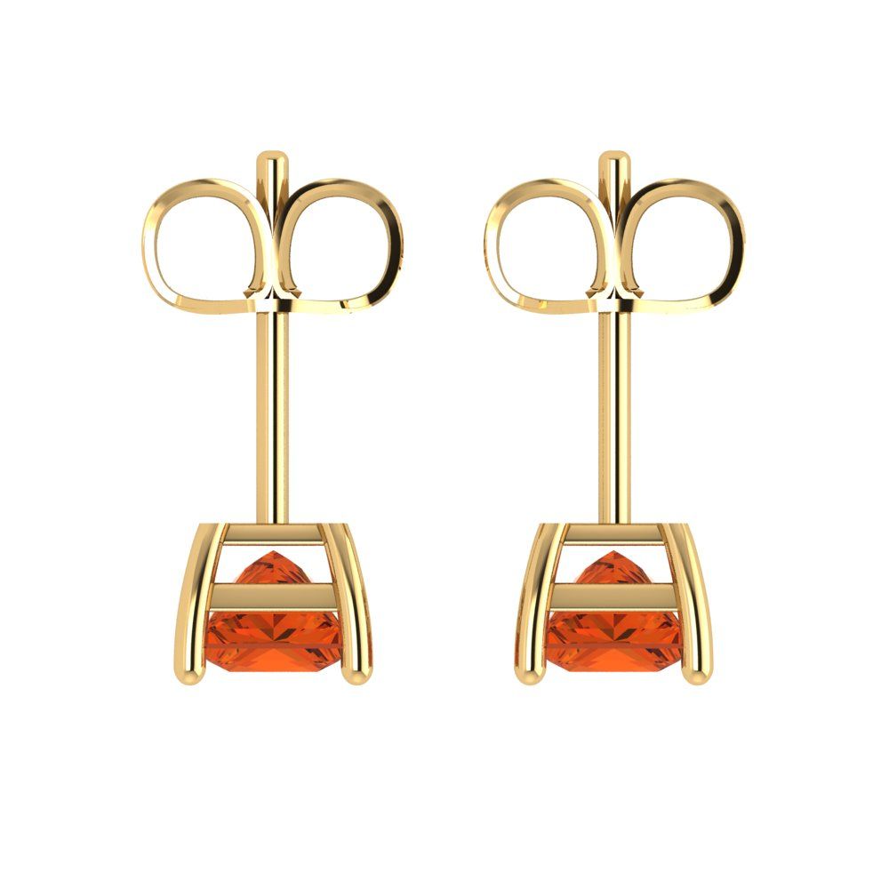 1.5 ctw Red Zirconia Studs Earrings | 5.0mm Princess Cut White Gold Push back | April Birthstone
