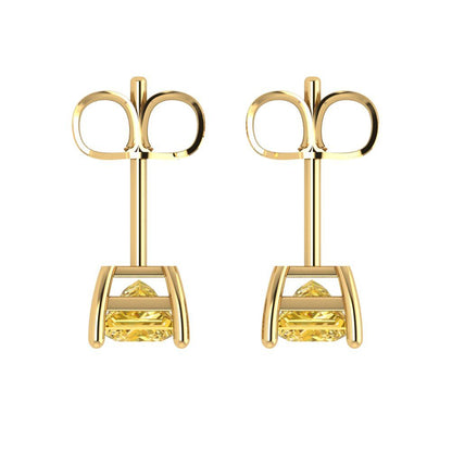 1.5cttw Princess Cut Simulated Yellow Diamond Gold-Plated 925 Silver Push Back Stud Earrings