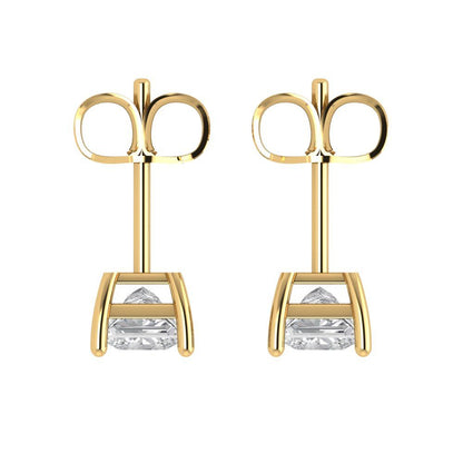 1.5 ctw White Sapphire Studs Earrings | 5.0mm Princess Cut White Gold Push back | April Birthstone