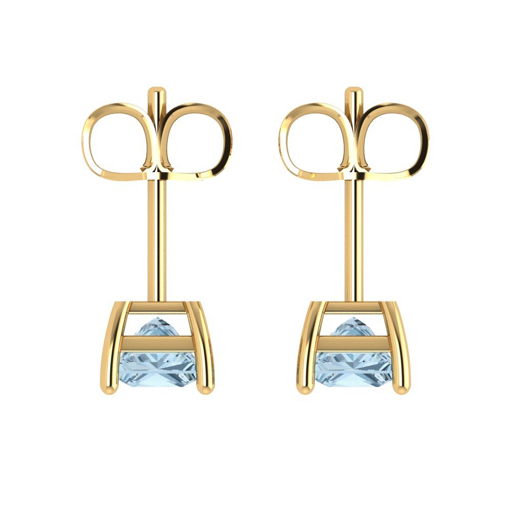 1.5cttw Princess Cut Natural Swiss Blue Topaz Gold-Plated 925 Silver Push Back Stud Earrings