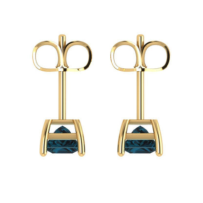1.5 ctw London Blue Topaz Studs Earrings | 5.0mm Princess Cut White Gold Push back | December Birthstone