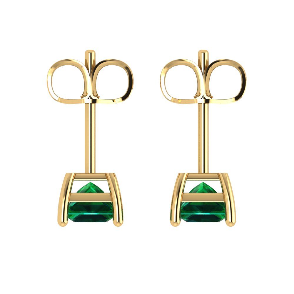 1.5 ctw Emerald Studs Earrings | 5.0mm Princess Cut White Gold Push back | May Birthstone