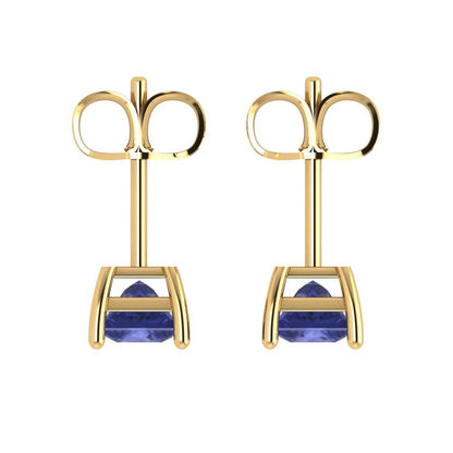 1.5 ctw Tanzanite Studs Earrings | 5.0mm Princess Cut White Gold Push back | December Birthstone