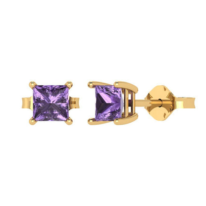 2cttw Princess Cut Simulated Alexandrite Gold-Plated 925 Silver Push Back Stud Earrings