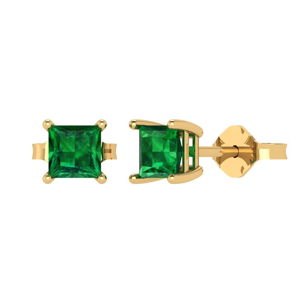 2cttw Princess Cut Simulated Emerald Gold-Plated 925 Silver Push Back Stud Earrings