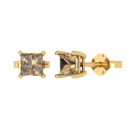 2cttw Princess Cut Simulated Champagne Diamond Gold-Plated 925 Silver Push Back Stud Earrings
