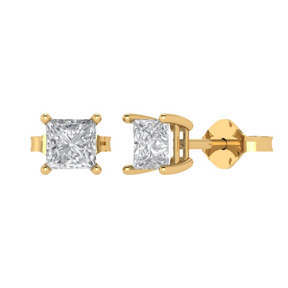 2cttw Princess Cut Moissanite Gold-Plated 925 Silver Push Back Stud Earrings