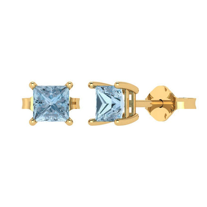 2cttw Princess Cut Simulated Blue Diamond Gold-Plated 925 Silver Push Back Stud Earrings