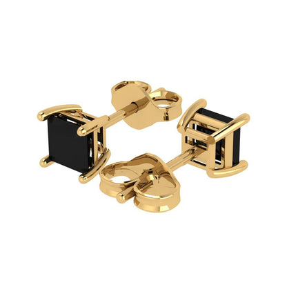2cttw Princess Cut Natural Onyx Gold-Plated 925 Silver Push Back Stud Earrings