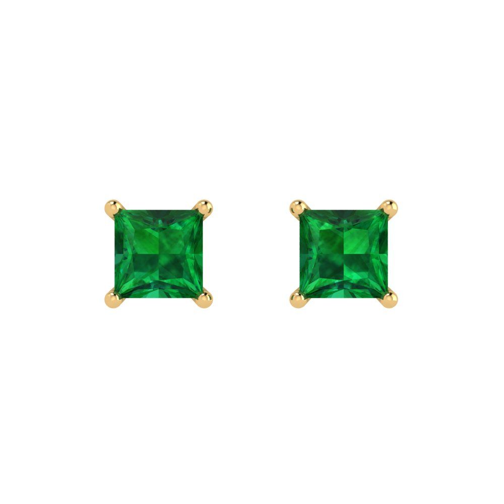 2cttw Princess Cut Simulated Emerald Gold-Plated 925 Silver Push Back Stud Earrings