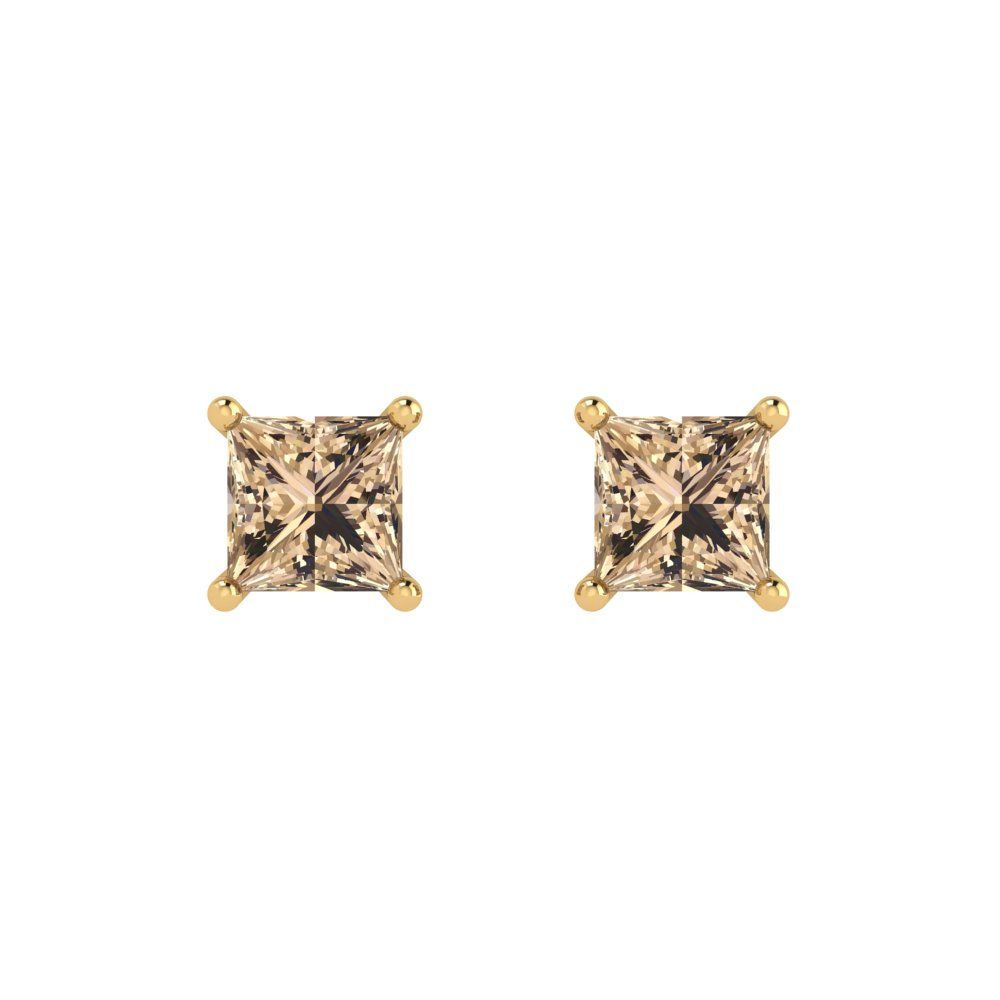 2cttw Princess Cut Yellow Moissanite Gold-Plated 925 Silver Push Back Stud Earrings