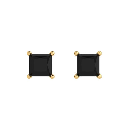 2cttw Princess Cut Natural Onyx Gold-Plated 925 Silver Push Back Stud Earrings