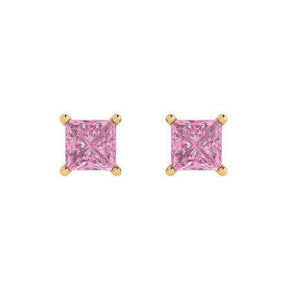 2cttw Princess Cut Simulated Pink Diamond Gold-Plated 925 Silver Push Back Stud Earrings