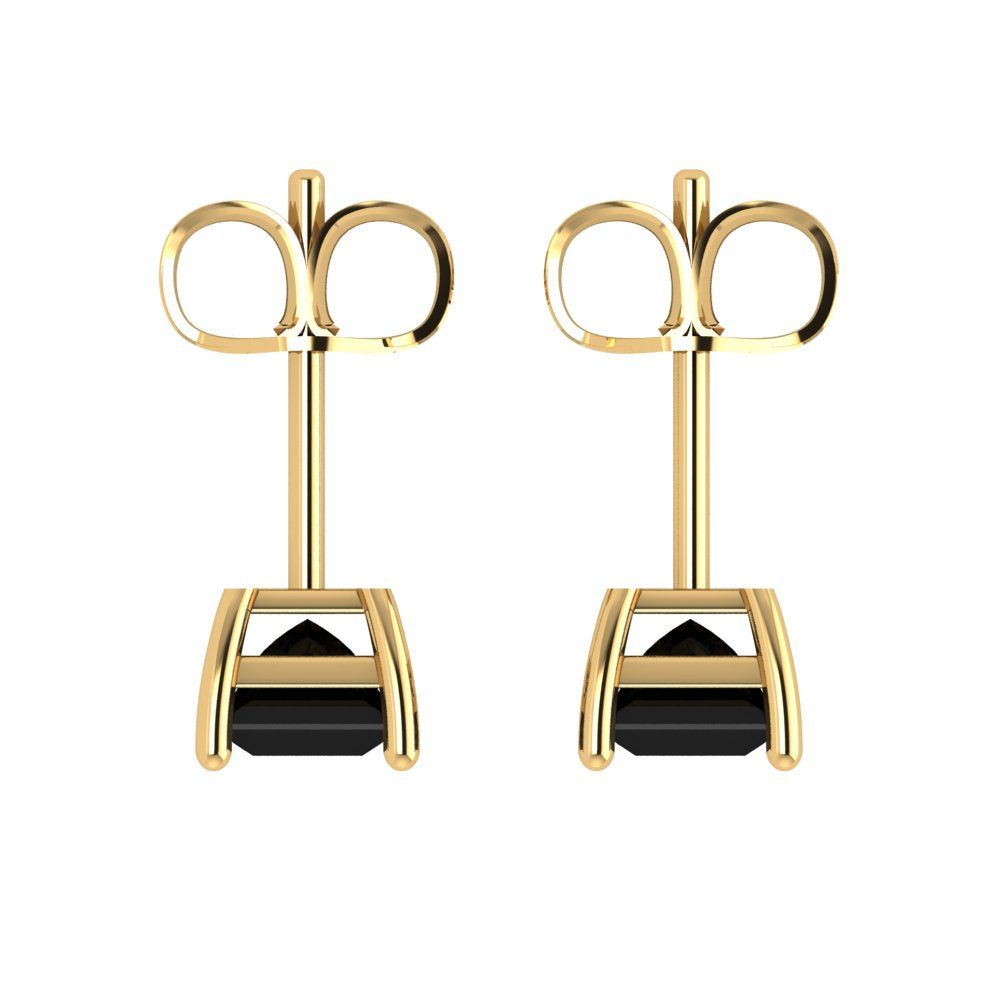 2cttw Princess Cut Natural Onyx Gold-Plated 925 Silver Push Back Stud Earrings