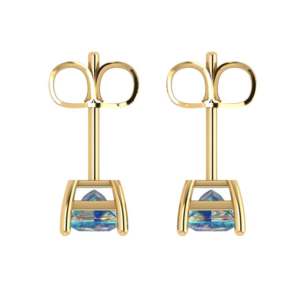 2cttw Princess Cut Blue Moissanite Gold-Plated 925 Silver Push Back Stud Earrings