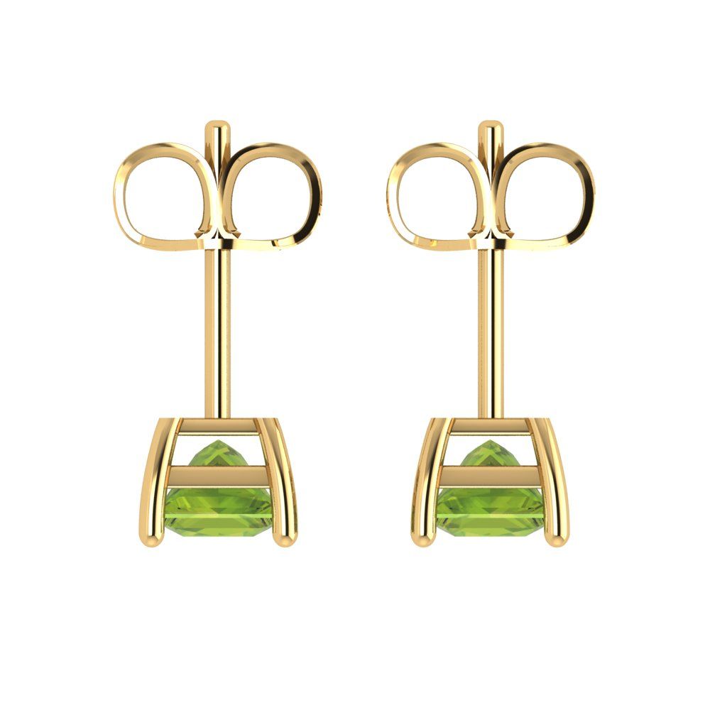 2cttw Princess Cut Natural Peridot Gold-Plated 925 Silver Push Back Stud Earrings