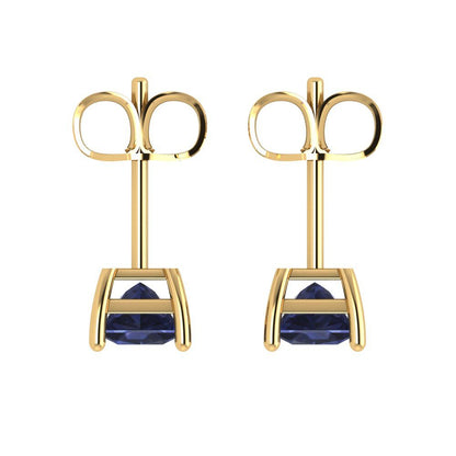 2cttw Princess Cut Simulated Blue Sapphire Gold-Plated 925 Silver Push Back Stud Earrings