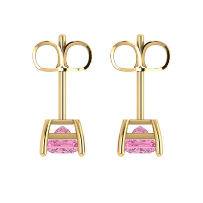 2cttw Princess Cut Simulated Pink Diamond Gold-Plated 925 Silver Push Back Stud Earrings