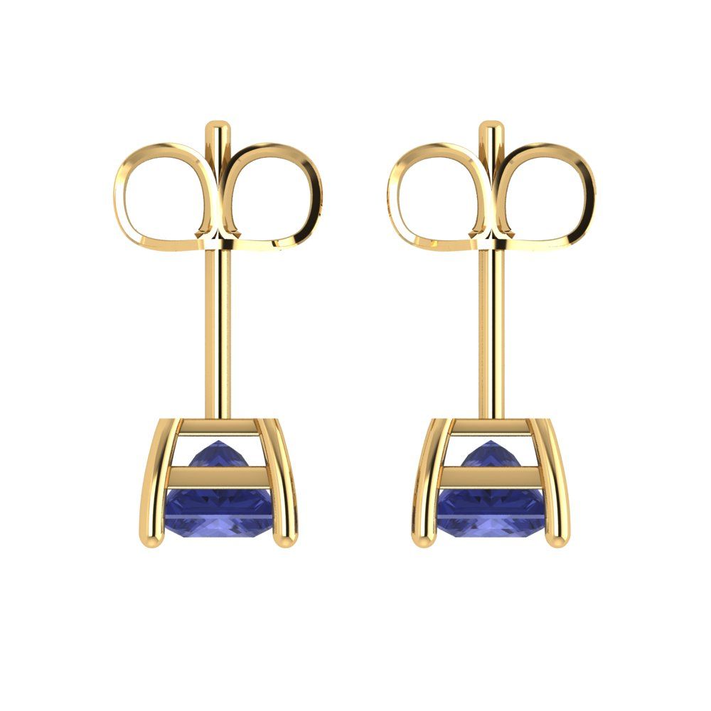 2cttw Princess Cut Simulated Tanzanite Gold-Plated 925 Silver Push Back Stud Earrings