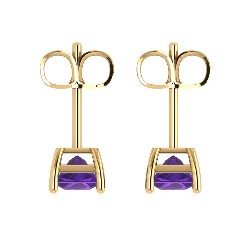 2cttw Princess Cut Natural Amethyst Gold-Plated 925 Silver Push Back Stud Earrings