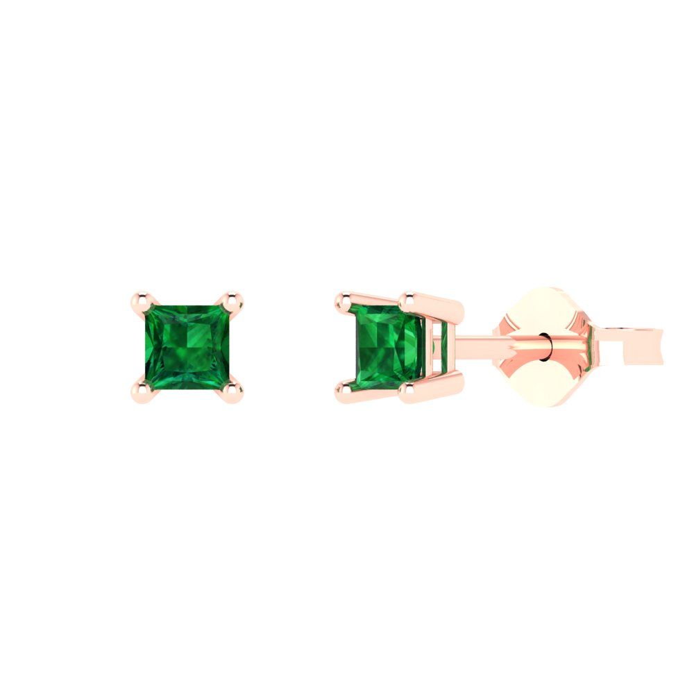 0.5 ctw Emerald Studs Earrings | 3.5mm Princess Cut White Gold Push back | May Birthstone