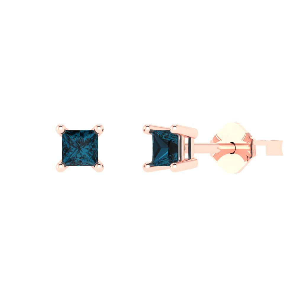 0.5 ctw London Blue Topaz Studs Earrings | 3.5mm Princess Cut White Gold Push back | December Birthstone