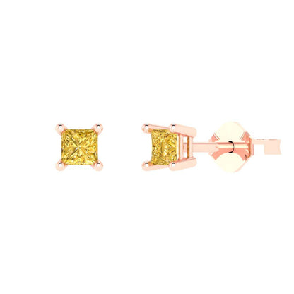 0.5 ctw Citrine Studs Earrings | 3.5mm Princess Cut White Gold Push back | November Birthstone