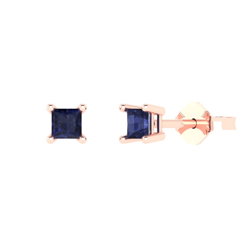 0.5 ctw Blue Sapphire Studs Earrings | 3.5mm Princess Cut White Gold Push back | September Birthstone