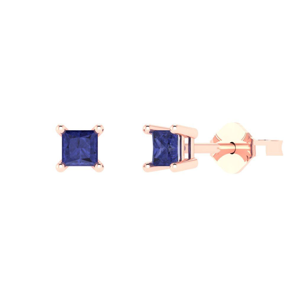 0.5cttw Princess Cut Simulated Tanzanite Gold-Plated 925 Silver Push Back Stud Earrings