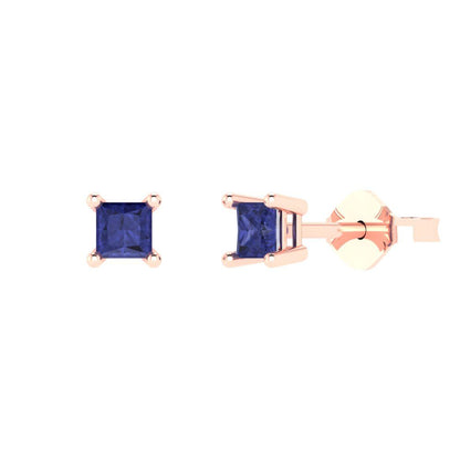 0.5cttw Princess Cut Simulated Tanzanite Gold-Plated 925 Silver Push Back Stud Earrings