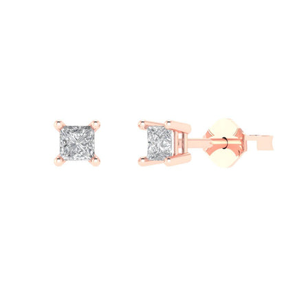 0.5 ctw Moissanite Studs Earrings | 3.5mm Princess Cut White Gold Push back | April Birthstone