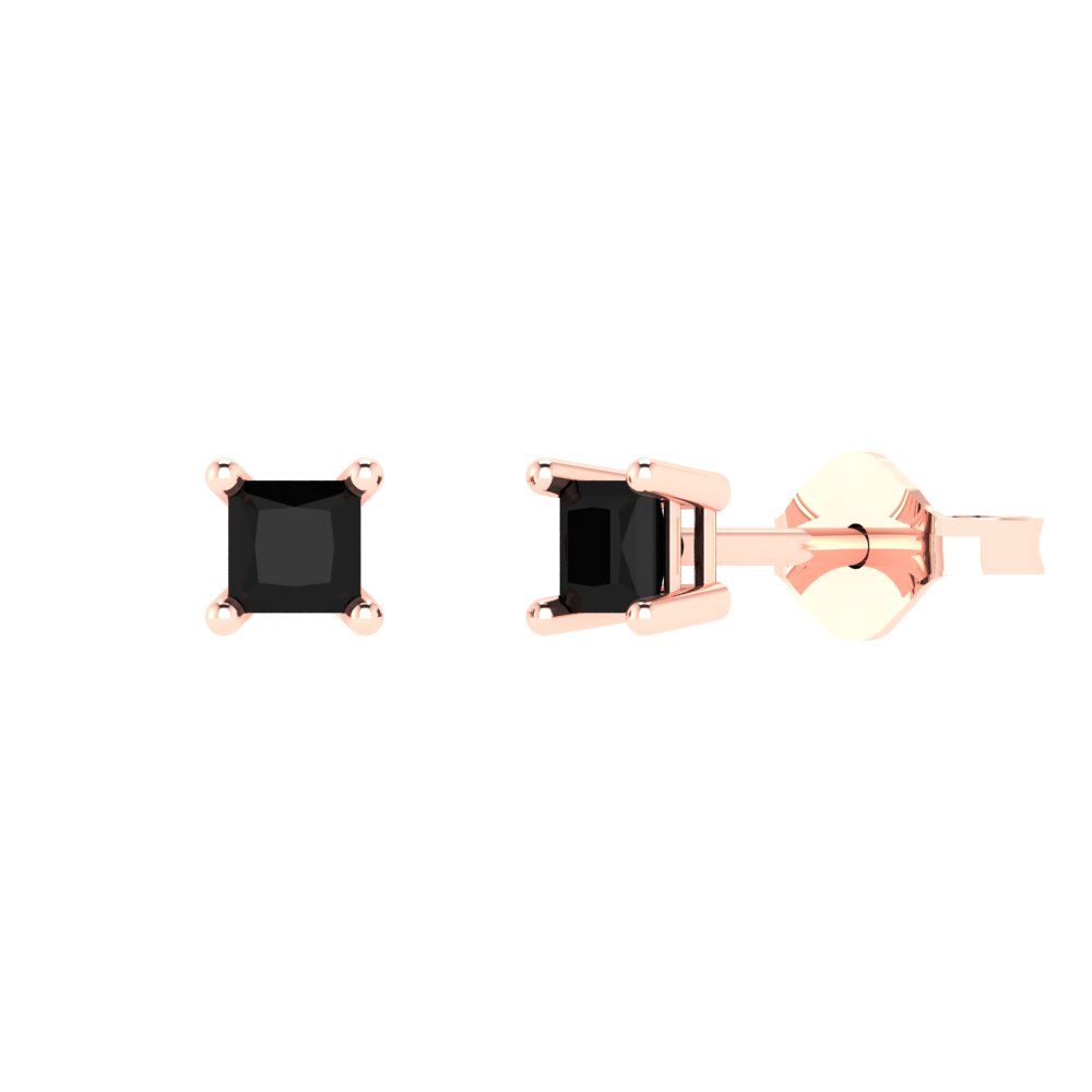 0.5 ctw Onyx Studs Earrings | 3.5mm Princess Cut White Gold Push back | July Birthstone