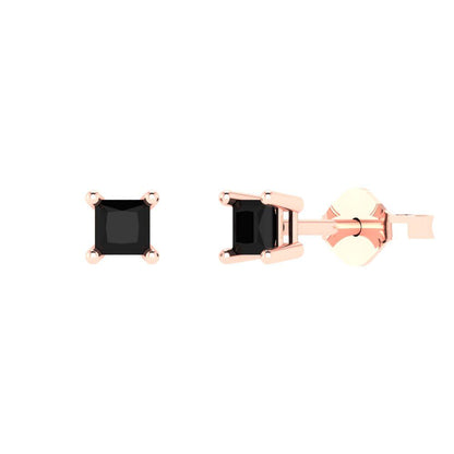 0.5 ctw Onyx Studs Earrings | 3.5mm Princess Cut White Gold Push back | July Birthstone