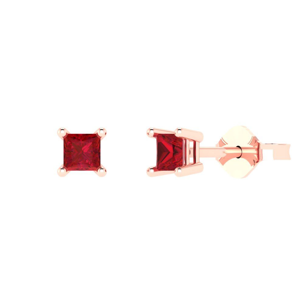 0.5 ctw Pink Tourmaline Studs Earrings | 3.5mm Princess Cut White Gold Push back | April Birthstone
