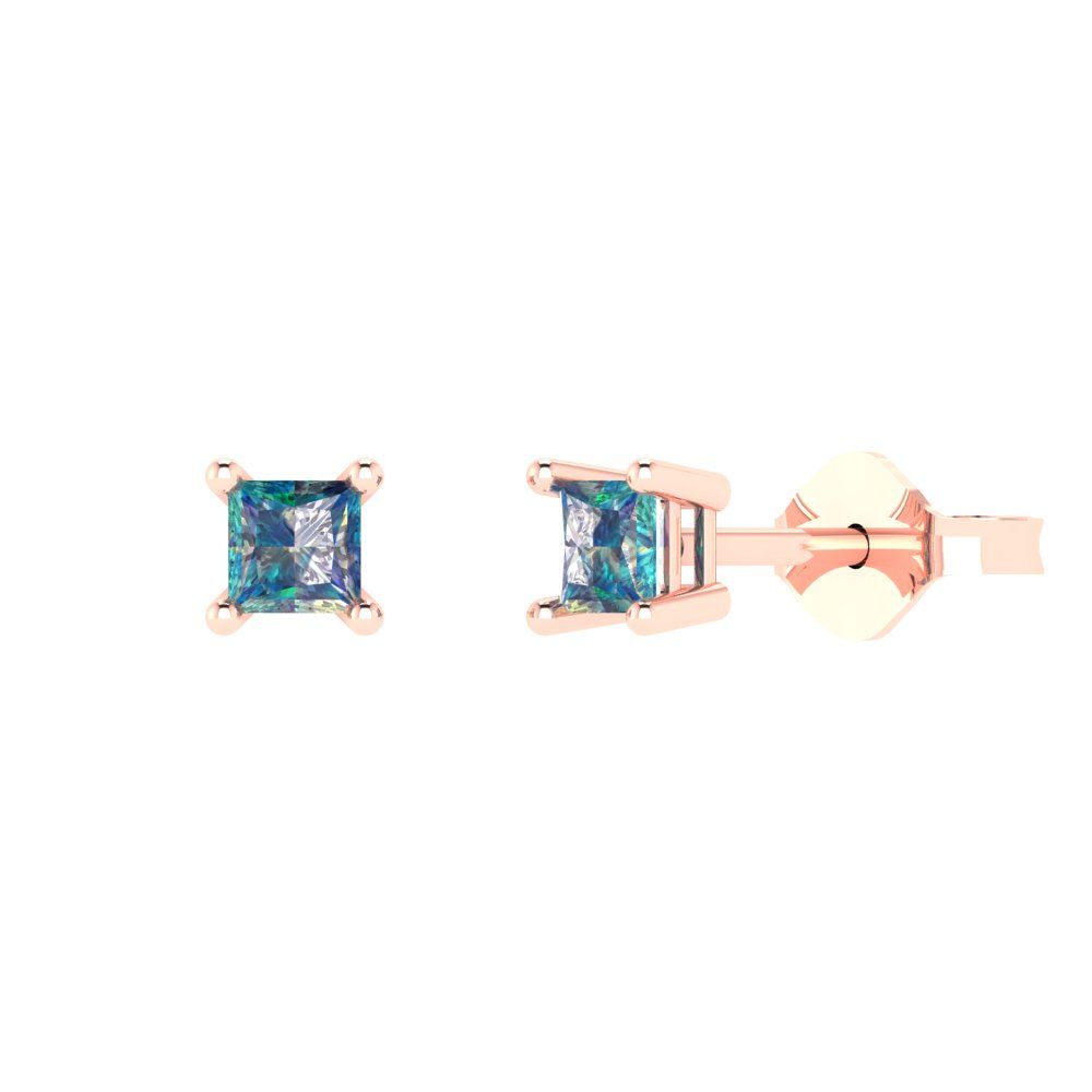 0.5 ctw Blue Moissanite Studs Earrings | 3.5mm Princess Cut White Gold Push back | April Birthstone