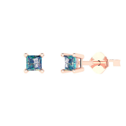 0.5 ctw Blue Moissanite Studs Earrings | 3.5mm Princess Cut White Gold Push back | April Birthstone