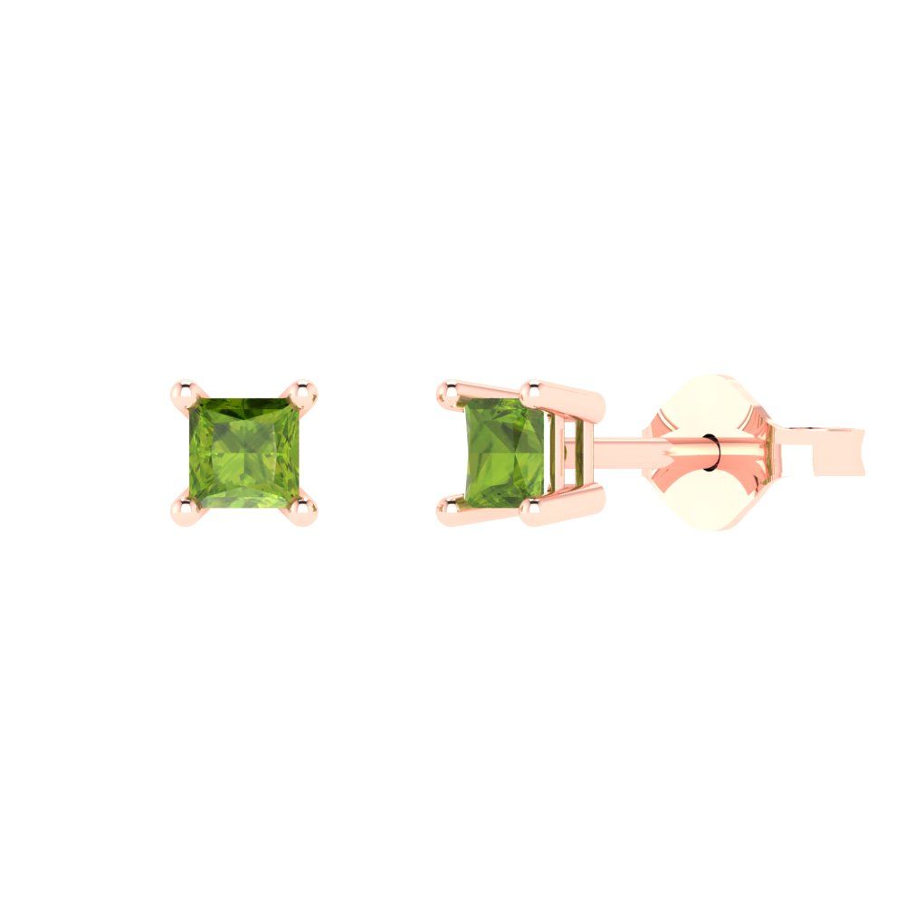 0.5cttw Princess Cut Natural Peridot Gold-Plated 925 Silver Push Back Stud Earrings
