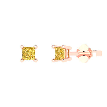 0.5cttw Princess Cut Simulated Yellow Diamond Gold-Plated 925 Silver Push Back Stud Earrings