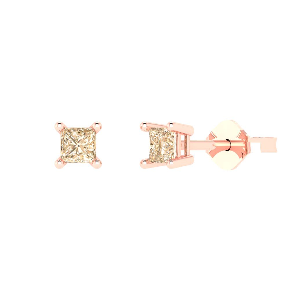 0.5 ctw Morganite Studs Earrings | 3.5mm Princess Cut White Gold Push back | February Birthstone