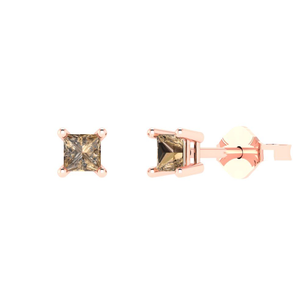 0.5 ctw Champagne Studs Earrings | 3.5mm Princess Cut White Gold Push back | April Birthstone