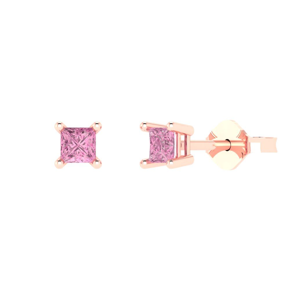 0.5cttw Princess Cut Simulated Pink Diamond Gold-Plated 925 Silver Push Back Stud Earrings