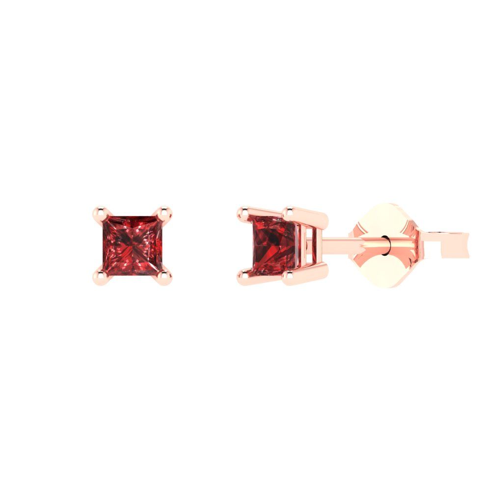 0.5 ctw Garnet Studs Earrings | 3.5mm Princess Cut White Gold Push back | January Birthstone