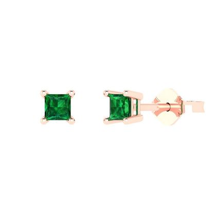 0.5cttw Princess Cut Simulated Emerald Gold-Plated 925 Silver Push Back Stud Earrings