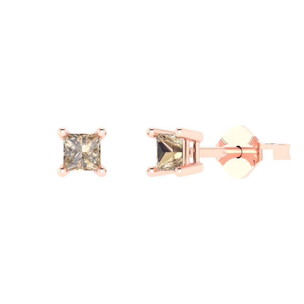 0.5 ctw Yellow Moissanite Studs Earrings | 3.5mm Princess Cut White Gold Push back | April Birthstone