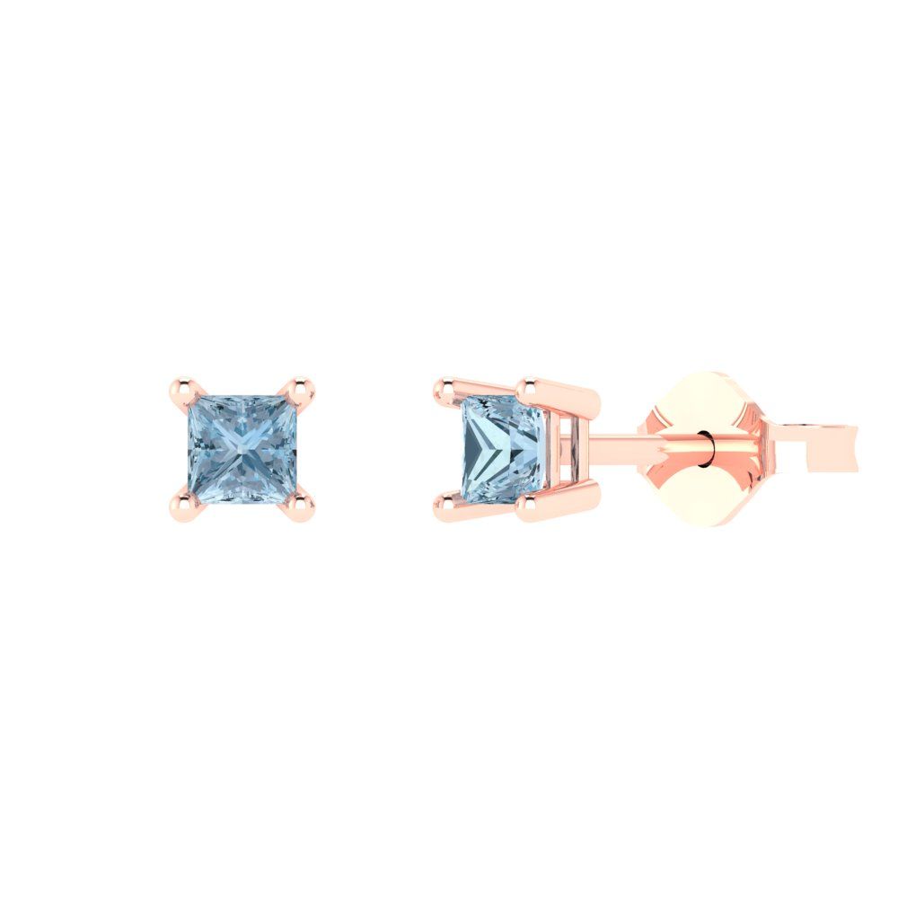 0.5 ctw Swiss Blue Topaz Studs Earrings | 3.5mm Princess Cut White Gold Push back | December Birthstone