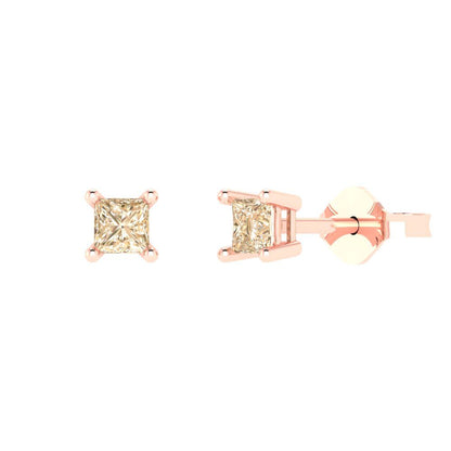 0.5cttw Princess Cut Natural Morganite Gold-Plated 925 Silver Push Back Stud Earrings