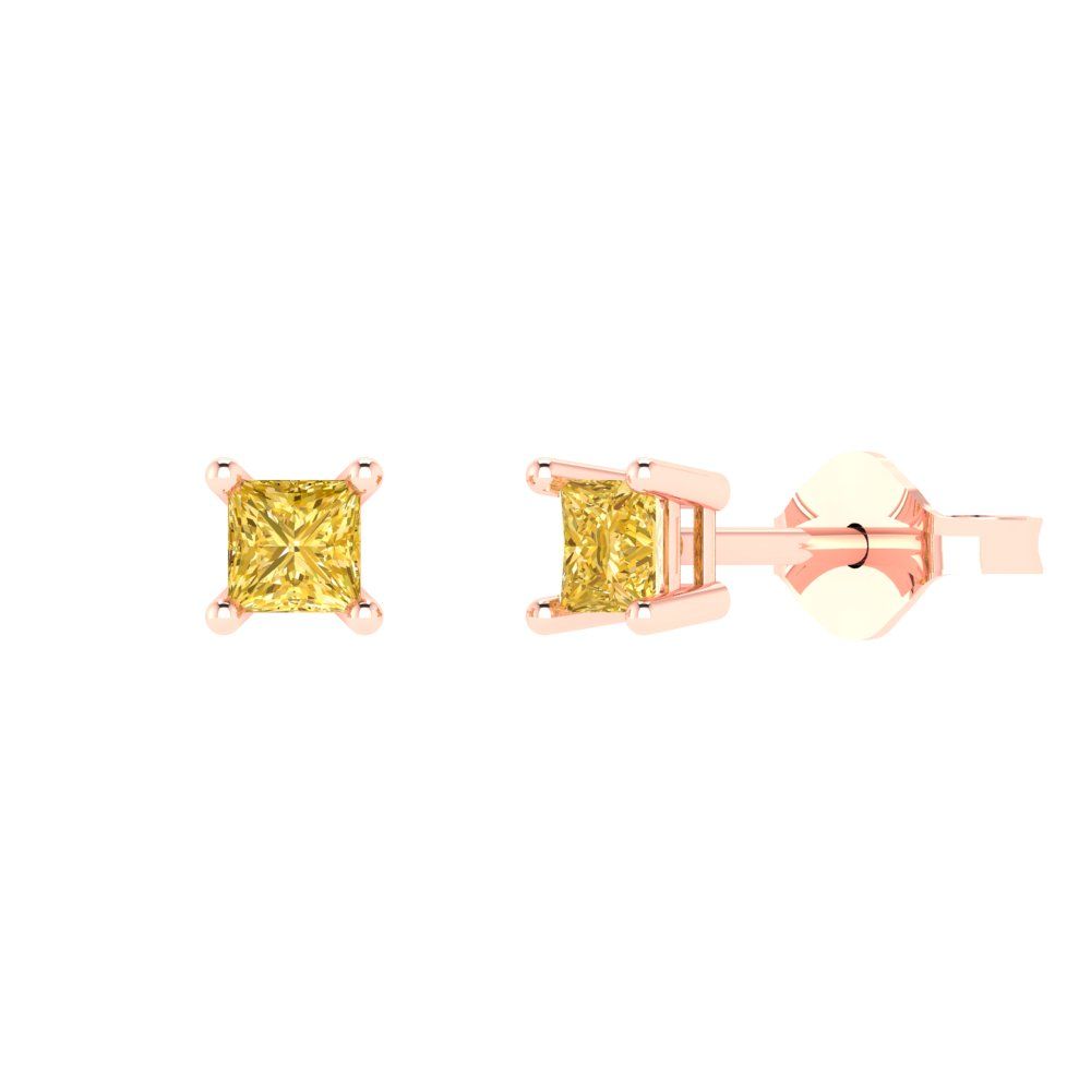 0.5 ctw Yellow Zirconia Studs Earrings | 3.5mm Princess Cut White Gold Push back | April Birthstone